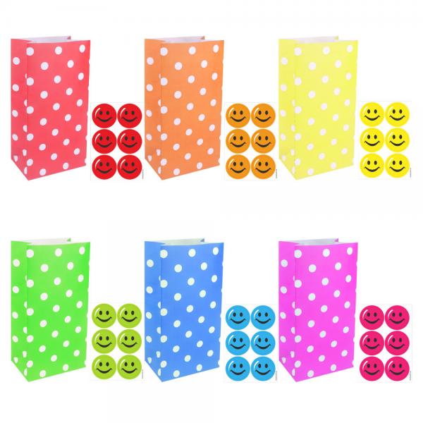 Godteposer Polka Dot med Smiley 12-pakning