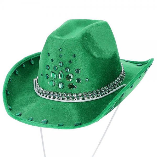 Cowboyhatt med Rhinestone Grnn