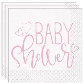 Baby Shower Servietter Lyserosa og Hvite