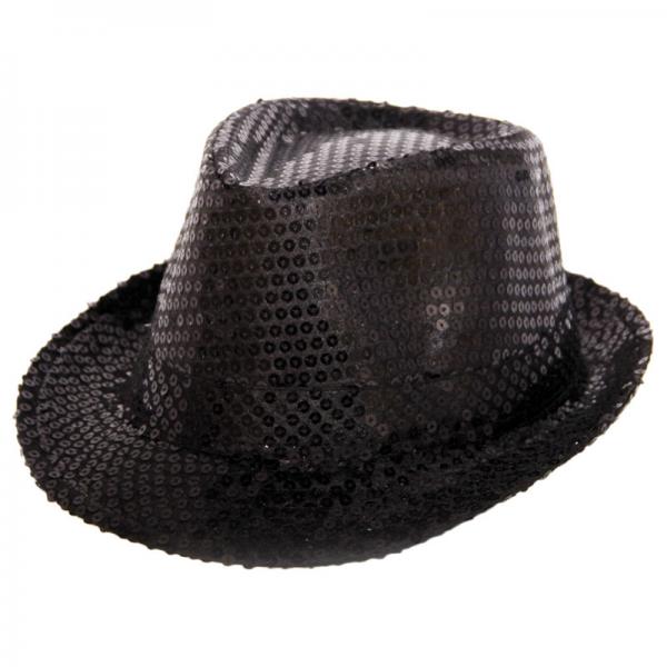 Trilby Hatt Svarte Paljetter