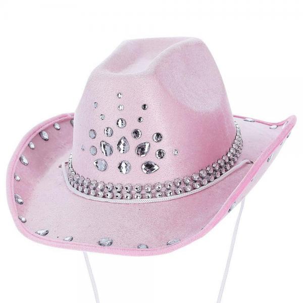 Cowboyhatt med Rhinestone Babyrosa