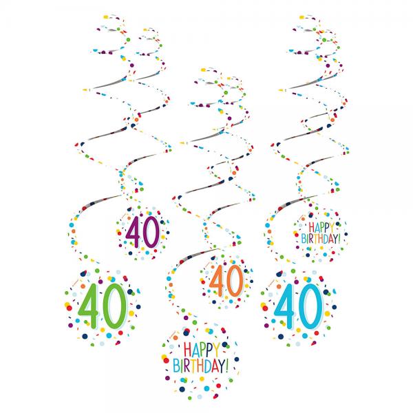 Hengende Swirls 40 r Confetti Birthday