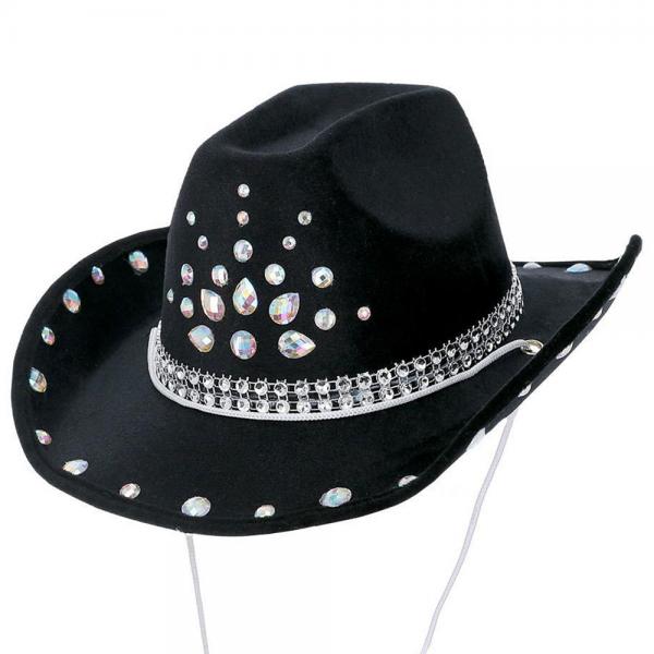 Cowboyhatt med Rhinestone Svart