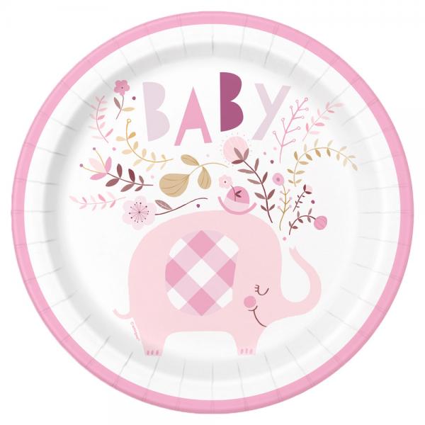 Babyshower Papptallerkener Elefant Rosa