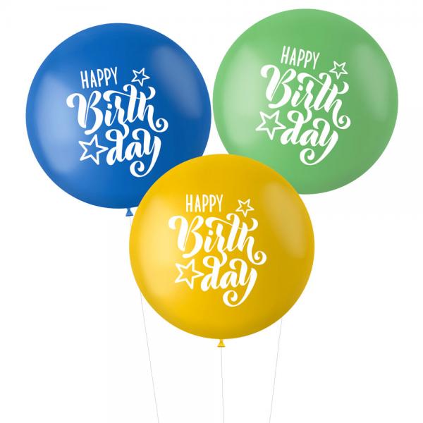 Ballonger XL Happy Birthday Bl/Grnne/Gule