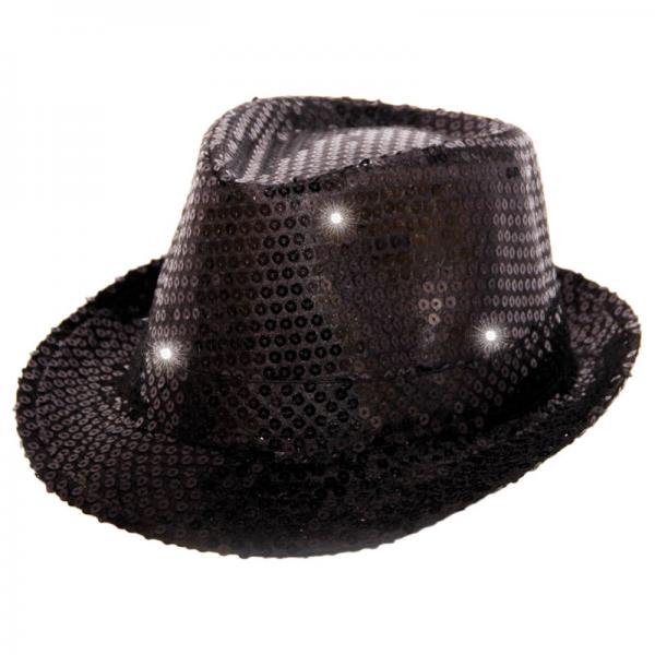 Trilby Hatt Svarte Paljetter med LED