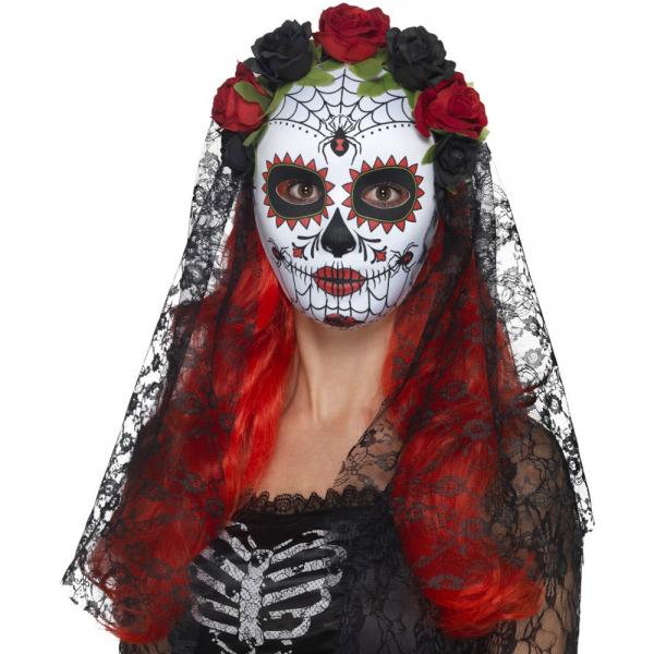 Day of the Dead Maske med Svart Slr