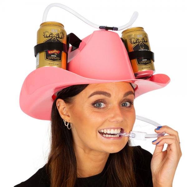 Cowboyhatt Rosa med Drikkeholder