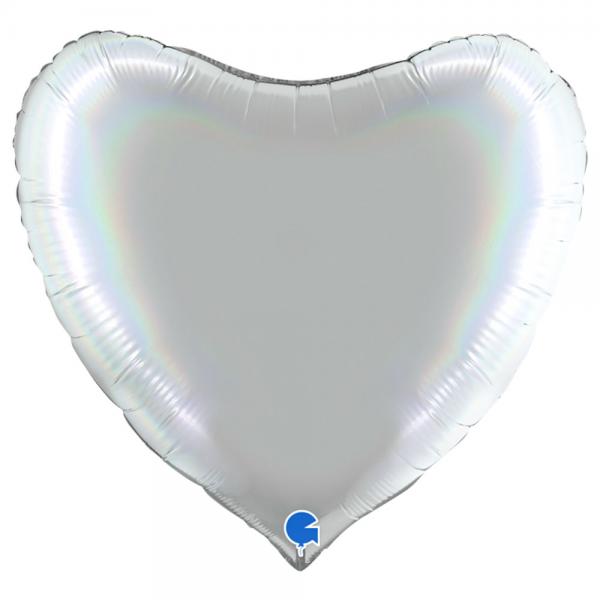 Stor Hjerteballong Holografisk Platinum Platinum Pure