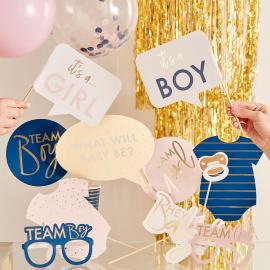 Baby Shower Foto Props Pastell Lyserosa & Marineblå