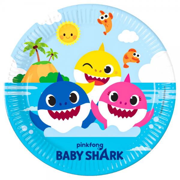 Baby Shark Bursdag Papptallerkener