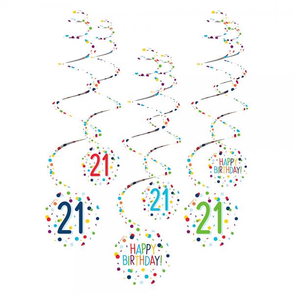 Hengende Swirls 21 r Confetti Birthday