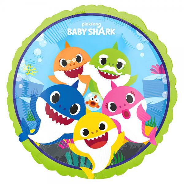 Rund Folieballong Baby Shark Party