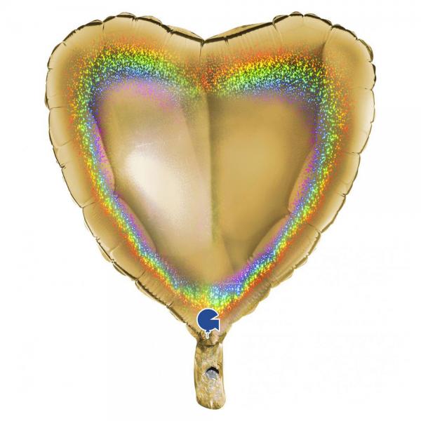 Holografisk Folieballong Hjerte Gull