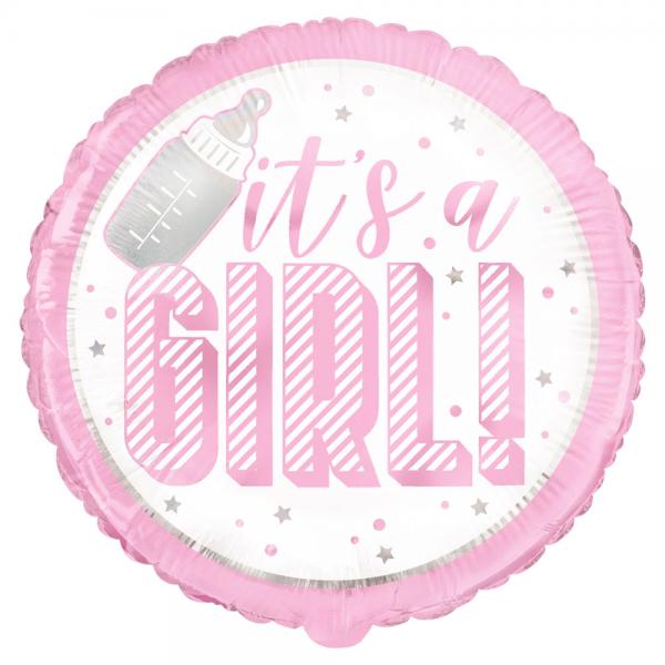 It's a Girl Folieballong Rosa & Hvit