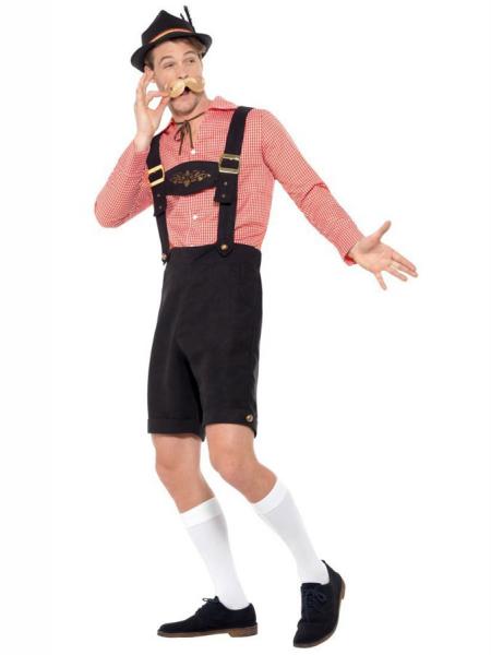 Oktoberfest Lederhosen Kostyme Rdt & Svart