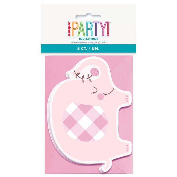 Babyshower Invitasjonskort Elefant Rosa