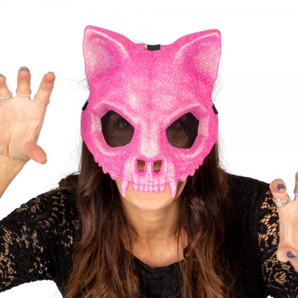 Glitrende 3/4 Skjelettmaske Katt