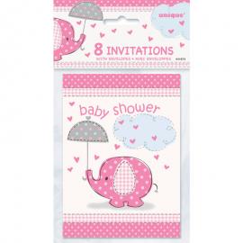 Baby Shower Invitasjonskort Girl Umbrellaphant