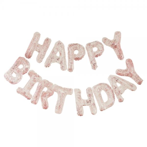 Happy Birthday Ballonger med Rosa Glitter