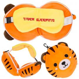 Tiger Plush Reisepute med Øyemaske