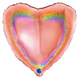 Holografisk Folieballong Hjerte Rosegull