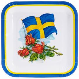 Firkantede Tallerkener Svensk Flagg