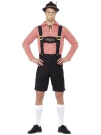 Oktoberfest Lederhosen Kostyme Rødt & Svart Large