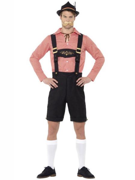 Oktoberfest Lederhosen Kostyme Rdt & Svart