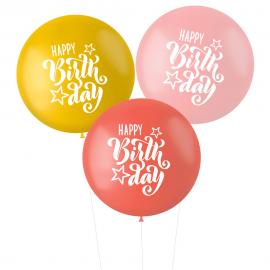 Ballonger XL Happy Birthday Rosa/Røde/Gule