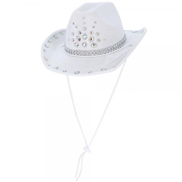 Cowboyhatt med Rhinestone Hvit