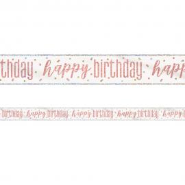 Happy Birthday Banner Hvit & Rosegull