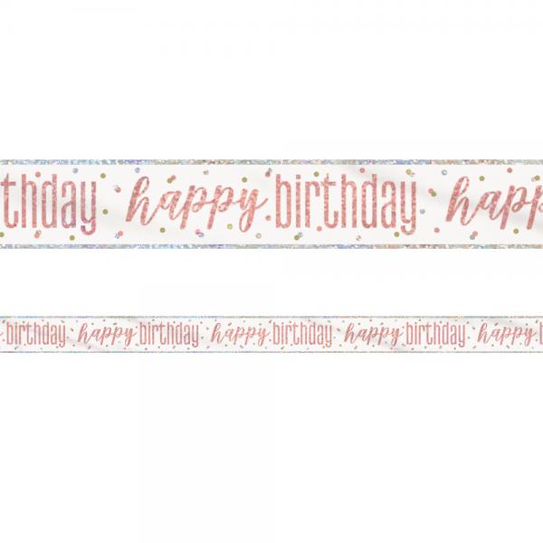 Happy Birthday Banner Hvit & Rosegull