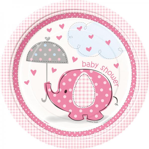 Baby Shower Girl Papptallerkener Umbrellaphant