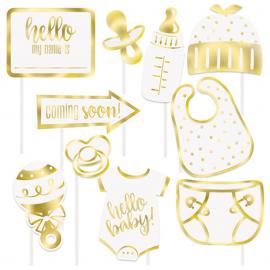 Baby Shower Foto Props Lys Metallic Gull