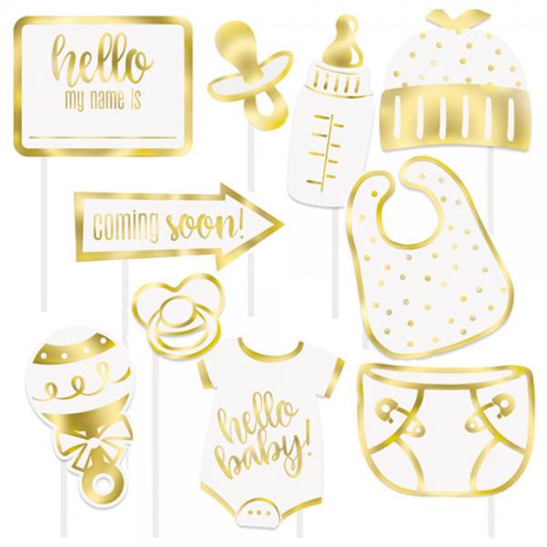 Baby Shower Foto Props Lys Metallic Gull