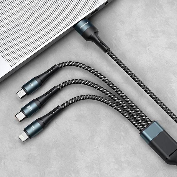 USB 3-i-1 Ladekabel Lightning USB C og Micro