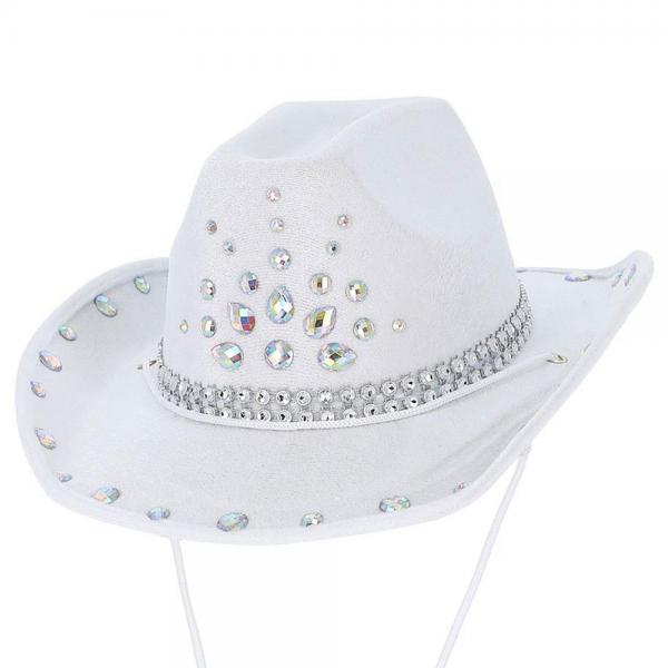 Cowboyhatt med Rhinestone Hvit