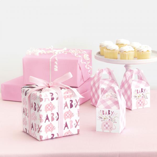 Babyshower Gavepapir Elefant Rosa