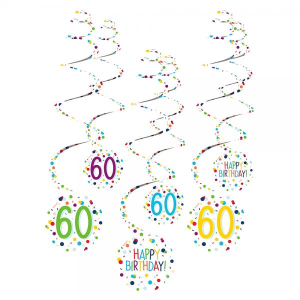 Hengende Swirls 60 r Confetti Birthday