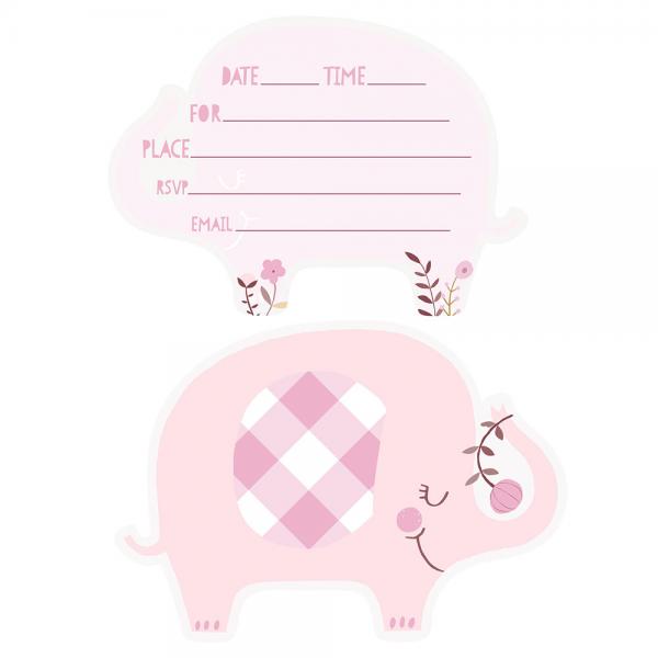 Babyshower Invitasjonskort Elefant Rosa