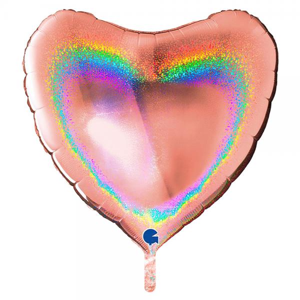 Stor Holografisk Folieballong Hjerte Rosegull