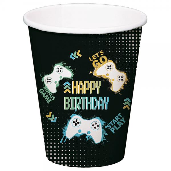 Pappkopper Happy Birthday Gamer 25 cl 8-pakning