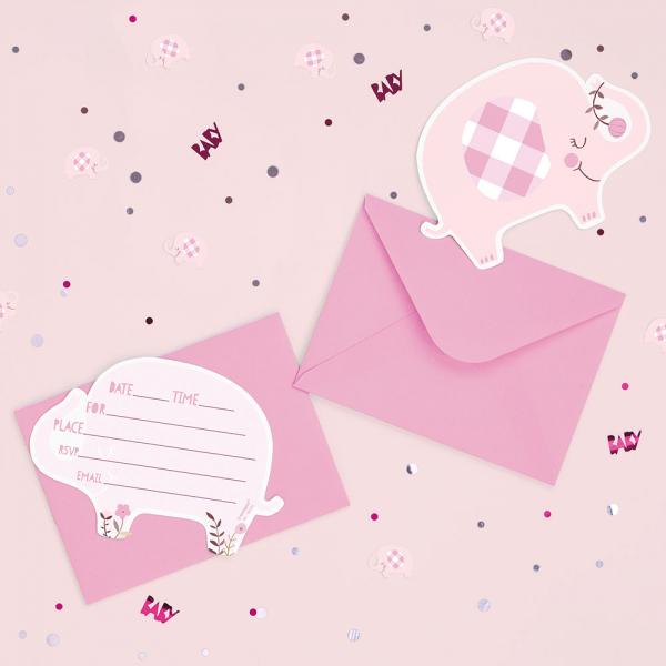 Babyshower Invitasjonskort Elefant Rosa