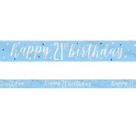 Happy 21th Birthday Banner Blå & Sølv
